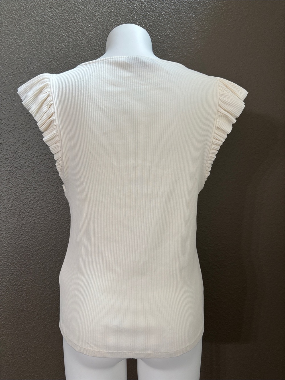 J. Crew Cream Ribbed Tank with Ruffle Flutter Fairy Sleeves, Womens Large - Picture 5 of 7